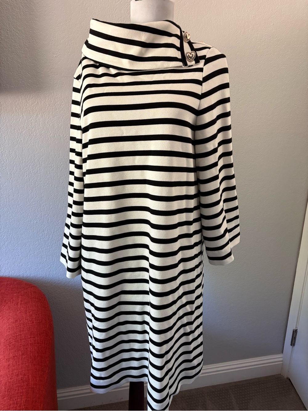 Kate Spade black white striped ponte turtleneck dress size S